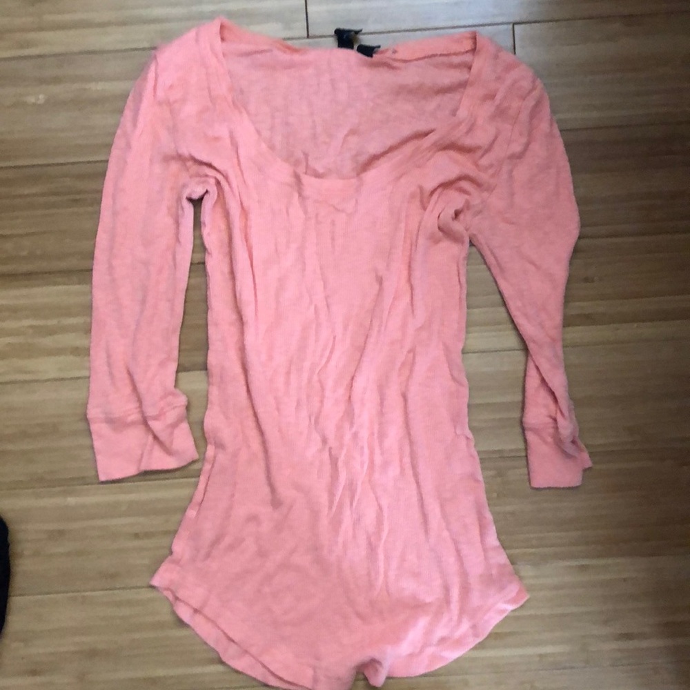 PEACH LIGHT WEIGHT SCOOP NECK KNIT 3/4 SLEEVE